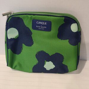 KATE SPADE for Clinique Navy Green Makeup Cosmetic Bag, Travel Pouch-Floral